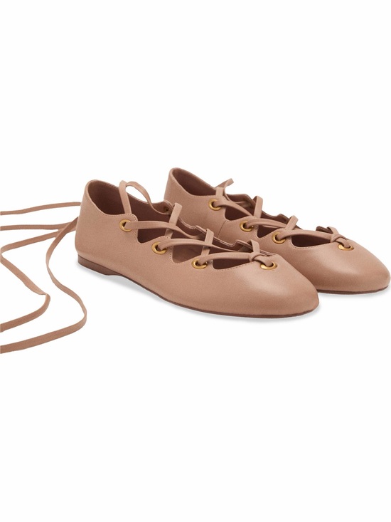 Mango Shoes - Mango Beige Ankle Wrap Ballet Flat Size 39